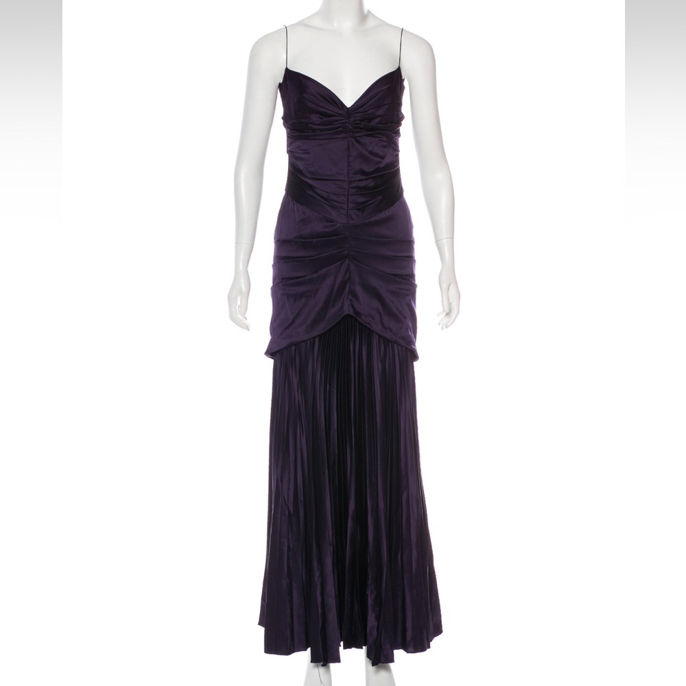 Zac Posen 100% silk spaghetti strap dark purple evening gown size US 4 / S